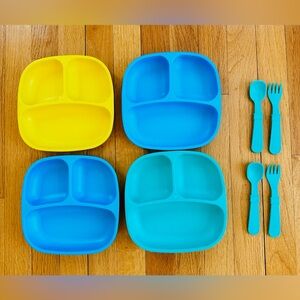 Re-Play 4 Divided Plates & 2 Cutlery Sets Made from Recycled Materials USA